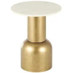 20" Gold Metal Pedestal Accent Table with Cream Marble Tabletop