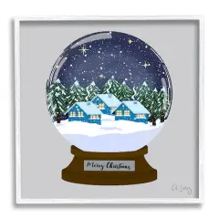 Stupell Industries Merry Christmas Winter Snow Globe Framed Giclee Art White