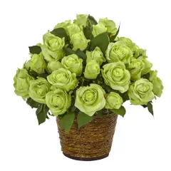 14" Rose Arrangement in Basket Green