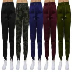 Galaxy by Harvic Women's Relaxed Fit Fleece-Lined Jogger Sweatpants 5 Pack Navy/Burgundy/Olive/Black/Woodland