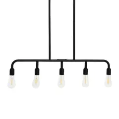 Hello Honey&reg; Robert Stevenson Lighting Benson Exposed Bulb Metal 5-Light Linear Chandelier Matte Black