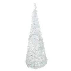 6ft. Pre-Lit White Tinsel Pop-Up Artificial Christmas Tree, Blue Lights