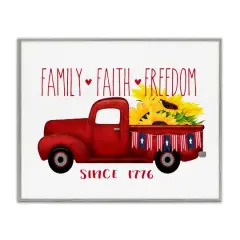 Stupell Industries Family Faith Freedom Americana Floral Country Truck Framed Giclee Art Gray