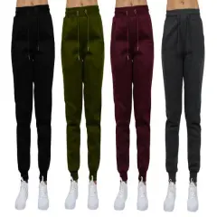 Galaxy by Harvic Women's Relaxed Fit Fleece-Lined Jogger Sweatpants 4 Pack Black/Olive/Burgundy/Charcoal