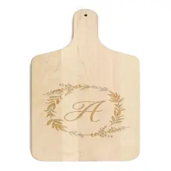 Floral Wreath Monogram Maple Paddle Cutting Board A