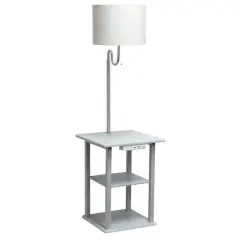 Simple Designs 57" 2 Tier Floor Lamp with USB & Outlet Gray