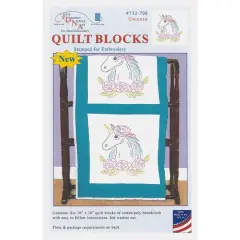 Jack Dempsey Stamped For Embroidery Unicorn Quilt Blocks