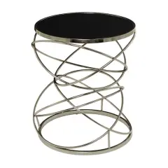 24" Open Ring Accent Table with Black Marble Top Silver