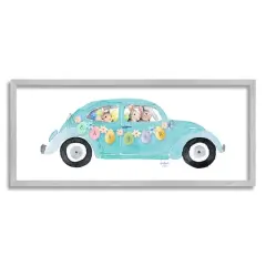 Stupell Industries Decorated Easter Car Bunnies Floral Pattern Banner Framed Giclee Art Gray
