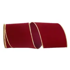 The Ribbon Roll 4" x 10yd. Velvet Wired Ribbon Burgundy/Gold