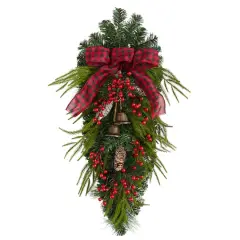 24" Pinecones, Berries & Bells Christmas Teardrop Swag