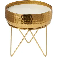 70oz. Roses in Paradise Scented White 4 Wick Candle in Gold Bowl with Tripod Stand