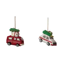Hello Honey&reg; Handmade Wool Felt Van & Car Ornament Set with Christmas Tree, Present, Applique & Embroidery