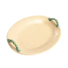 Hello Honey&reg; 19" Cream & Blue Oval Terra Cotta Platter with Braided Handles