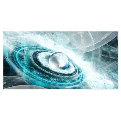 Designart - Blue Fractal Flying Saucer - Large Floral Canvas Art Print
