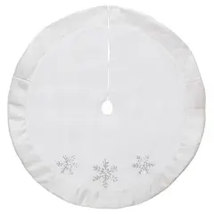 48" White and Silver Embroidered Sequin Snowflakes Tree Skirt
