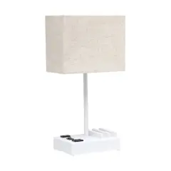 Simple Designs 15.3" Table Lamp with 2 USB Ports & Charging Outlet White Base/Beige Shade