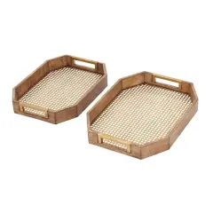 Light Brown Wood Traditional Tray Set