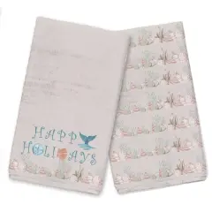 25" Happy Holidays Coastal Christmas Tea Towel Set