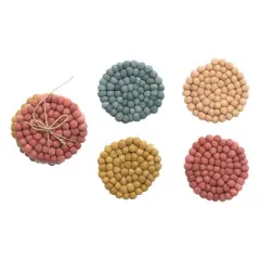 Hello Honey&reg; Blue and Green Tones Handmade Wool Felt Ball Coaster Set