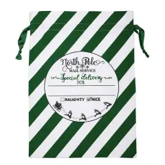 Personality Case&trade; 17" x 26" Green & White Stripe Cotton Christmas Drawstring Bag