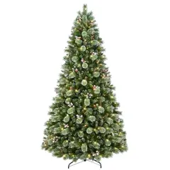 9ft. Pre-Lit Snowy Norway Spruce Artificial Adorned Christmas Tree, Dual-Color LED Lights