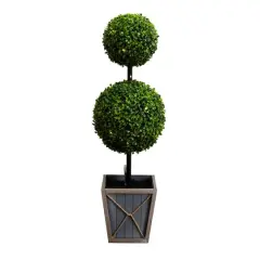 3ft. LED UV Resistant Double Ball Boxwood Topiary in Decorative Planter