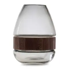 Gray Glass Vase with Natural Wood Accent