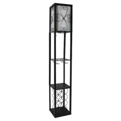 Simple Designs&trade; Floor Lamp Storage Shelf and Wine Rack with Linen Shade Black