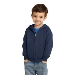 Port & Company&reg; Core Fleece Full-Zip Hooded Toddler Sweatshirt Navy