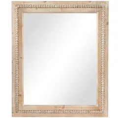 Brown Wood Beaded Frame Wall Mirror with Distressing 30" x 1" x 36"
