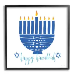 Stupell Industries Happy Hanukkah Patterned Blue Menorah Framed Giclee Art Black