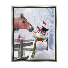 Stupell Industries Horse Eating Snowman Carrot Scene Framed Floater Canvas Wall Art Gray