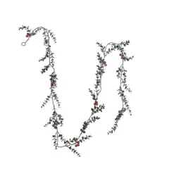 Hello Honey 6ft. Frosted Faux Boxwood Garland with Berries