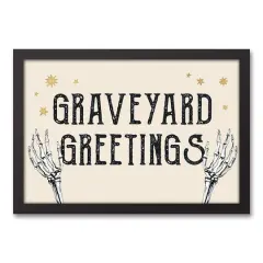 Graveyard Greetings Black Framed Canvas Wall Art