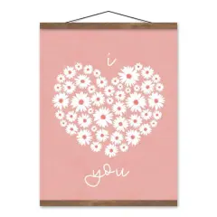 Daisy Heart Love Teak Hanging Canvas