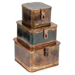 Hello Honey&reg; 7" Burnt Copper Finish Square Decorative Boxes Set