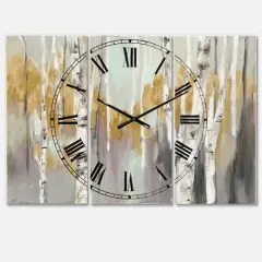 Designart Silver & Yellow Birch Forest Farmhouse 3 Panel Wall Clock