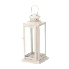 8" White Metal Starlight Hanging Candle Lantern