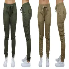 Galaxy By Harvic Loose Fit Cotton Stretch Twill Women's Cargo Joggers 2 Pack Olive/Timber