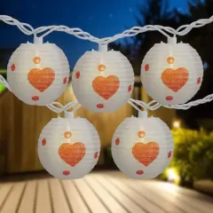 10-Count White and Red Heart Paper Lantern Valentine's Day Lights 8.5ft White Wire