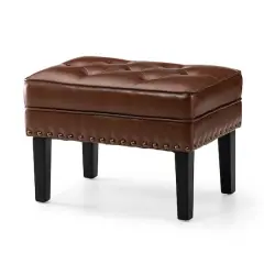 Glitzhome&reg; Mid-Century Modern Leatherette Button-Tufted Accent Stool Coffee