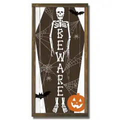 Beware Skeleton 24" x 12" Framed Wood Plaque