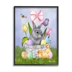 Stupell Industries Pastel Bunny Rabbit Basket Easter Egg Baby Chicks Framed Giclee Art Black