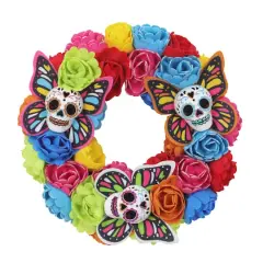 17.5" Sugar Skull Butterfly & Flower Wreath by Ashland&reg;