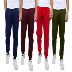 Galaxy by Harvic Fleece-Lined Men's Jogger Sweatpants with Zipper Pockets 4 Pack Navy/Burgundy/Olive/Red