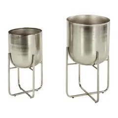Metal Contemporary Stand Planter Set Silver