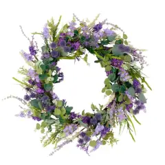 24'' Green and Purple Echinops Floral Spring Wreath
