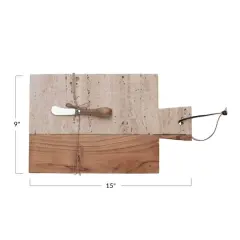 Hello Honey&reg; 15" Natural Stone & Acacia Wood Charcuterie Board with Leather Tie & Canap&eacute; Knife