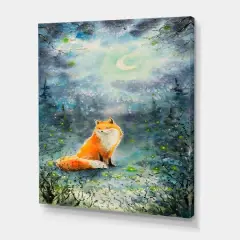 Designart - Fox Over A Night Sky - Children's Art Canvas Wall Art Print